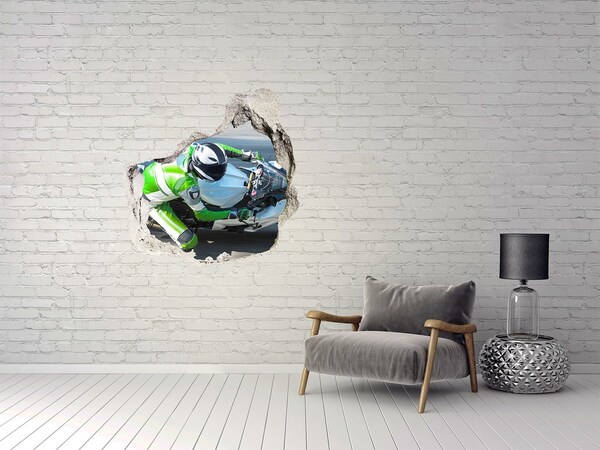 3D wall hole wallpaper Motorcycle race in action