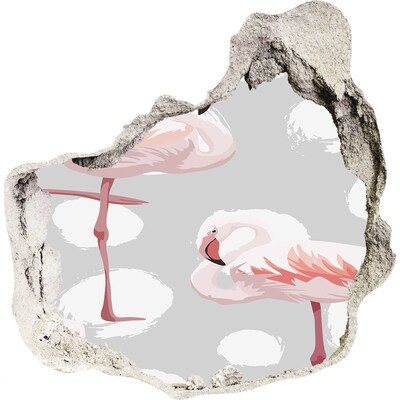 Hole wall sticker Pink flamingos in a hole in the wall