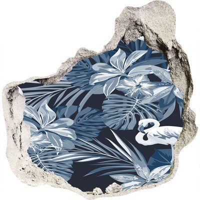 Hole in the wall decal Tropical paradise with flamingos