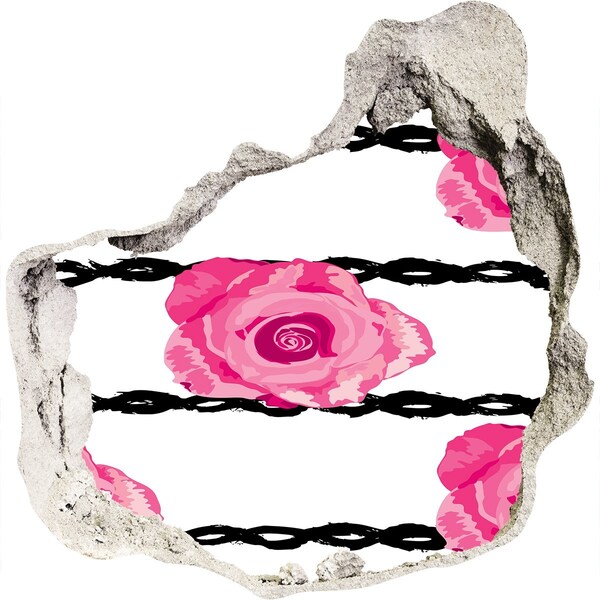 Hole wall sticker Roses behind barbed wire
