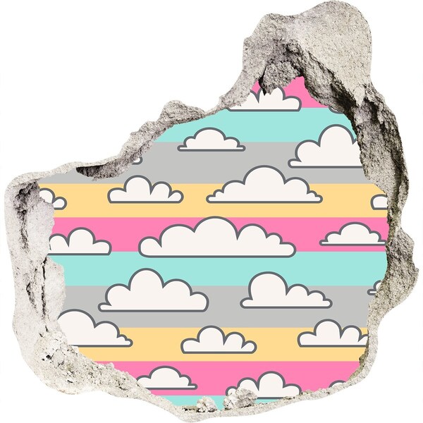 Hole in the wall decal Colorful clouds on a striped background