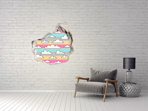 Hole in the wall decal Colorful clouds on a striped background