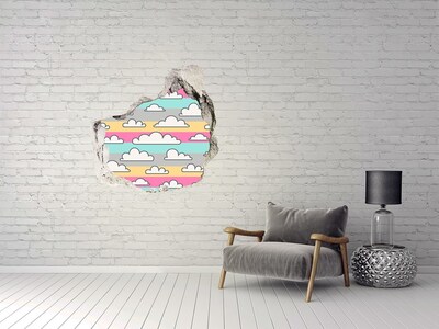 Hole in the wall decal Colorful clouds on a striped background