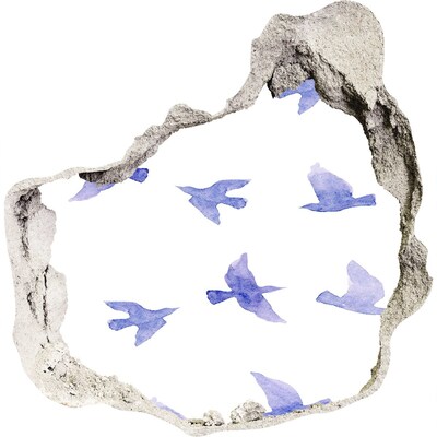 3D wall hole Sky with birds in a hole in the wall