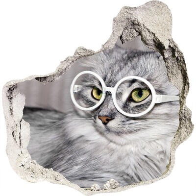 Hole in the wall sticker Cat with glasses through a hole in the wall