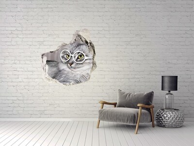 Hole in the wall sticker Cat with glasses through a hole in the wall