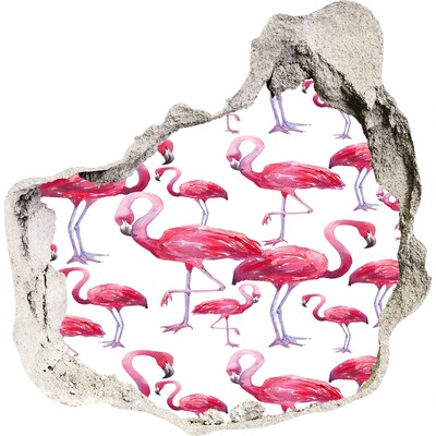 Hole in the wall decal Pink flamingos in a tropical style