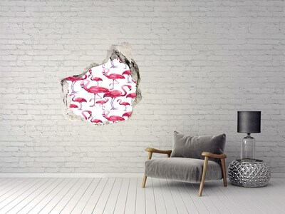 Hole in the wall decal Pink flamingos in a tropical style