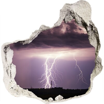 Hole in the wall decal Stormy sky with lightning