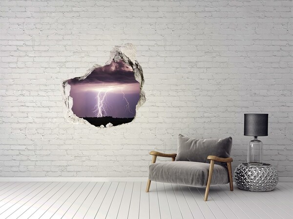 Hole in the wall decal Stormy sky with lightning