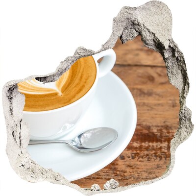 3D wall hole wallpaper Coffee in a broken wall