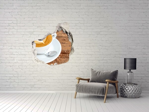 3D wall hole wallpaper Coffee in a broken wall
