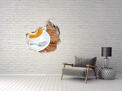 3D wall hole wallpaper Coffee in a broken wall
