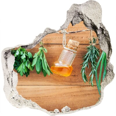 3D wall hole wallpaper Herbal oil in a rustic setting