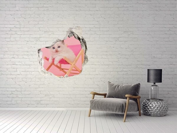 3D wall hole wallpaper Cat on a beach lounger