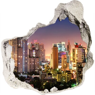 3D wall hole wallpaper View of the city at night