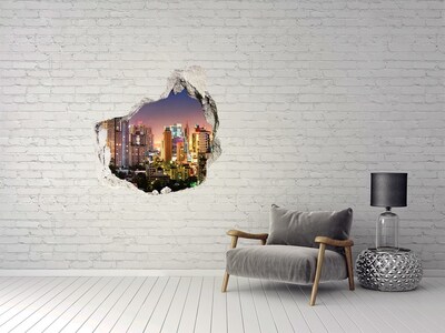 3D wall hole wallpaper View of the city at night