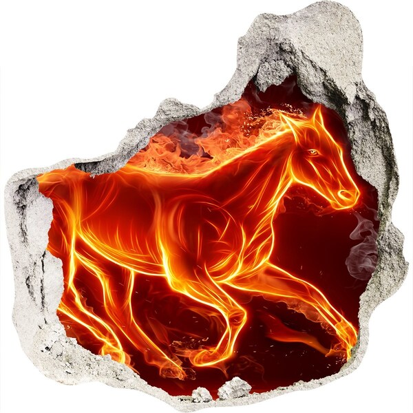 Hole wall sticker Burning Horse in a Hole in the Wall