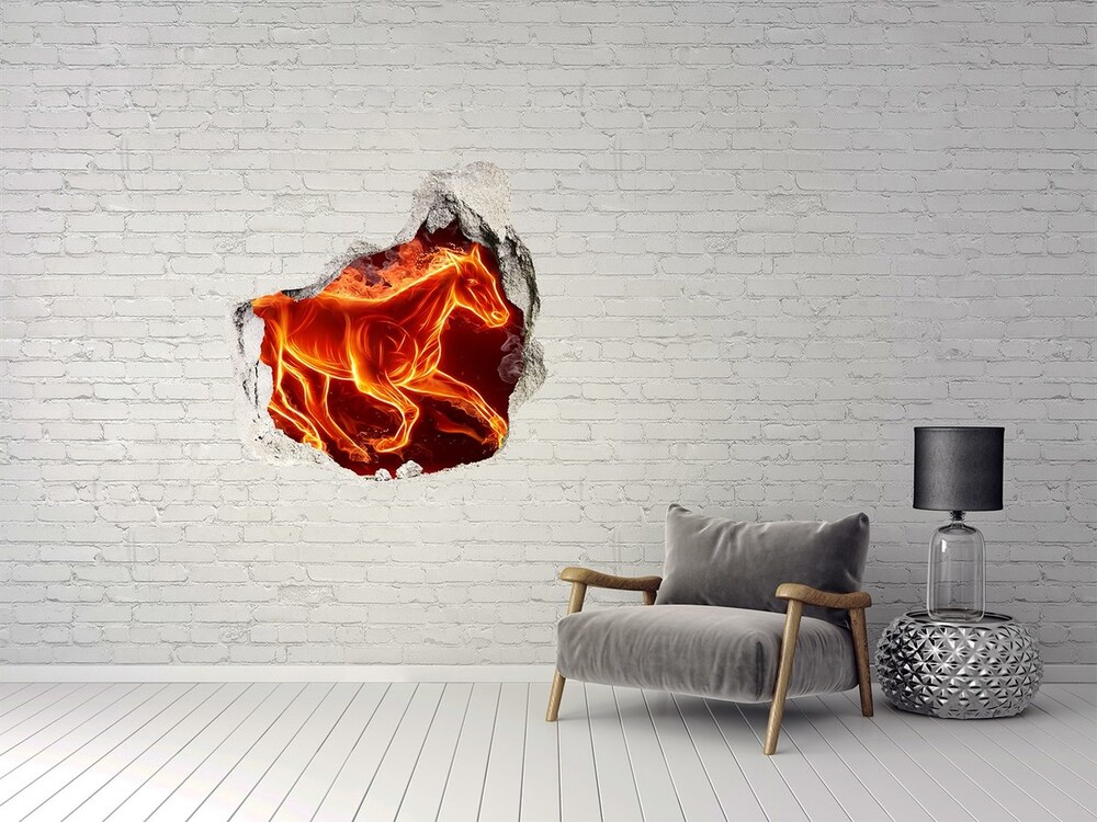 Hole wall sticker Horse in flames