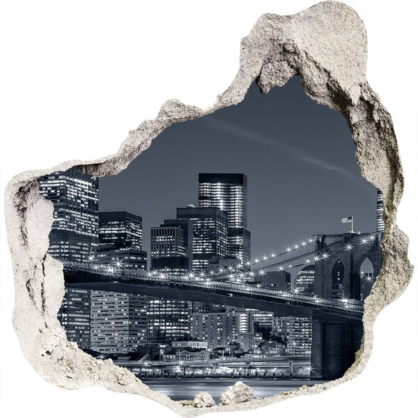 Hole in the wall decal Night view of the city with a bridge