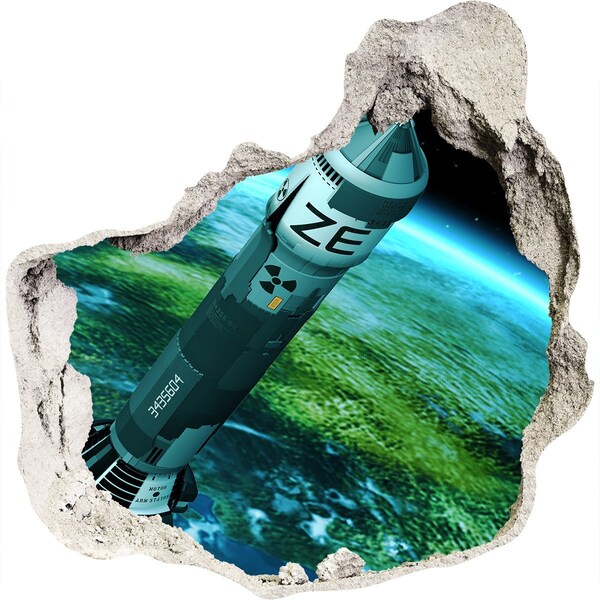 Hole wall sticker Rocket in space