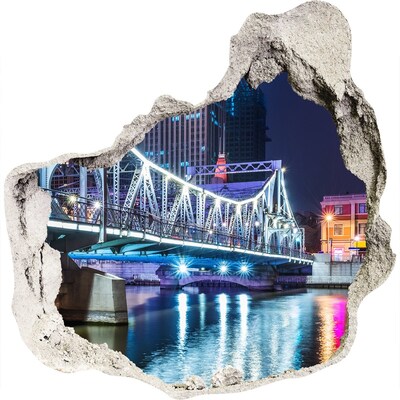 Hole wall sticker The bridge illuminated at night