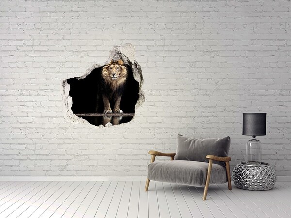 Hole wall sticker Portrait of a lion