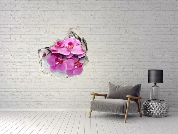 Hole wall sticker Orchid on wood