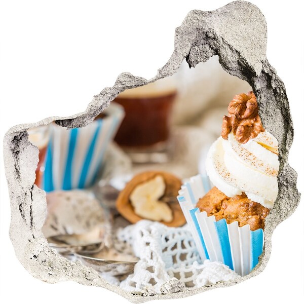 3D wall hole wallpaper Sweet paradise with cupcakes