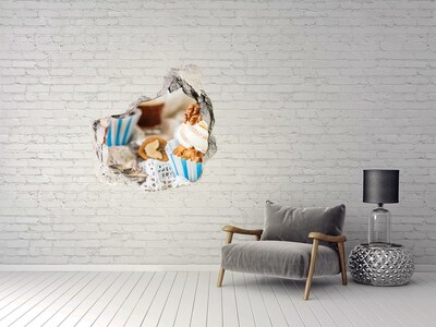 3D wall hole wallpaper Sweet paradise with cupcakes