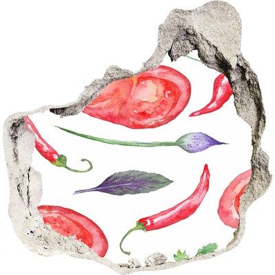 3D wall hole Fruits and vegetables in a hole in the wall