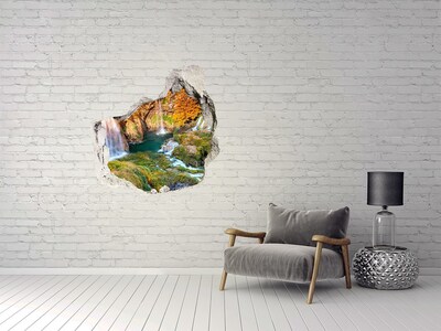 Hole wall sticker Waterfall in autumn