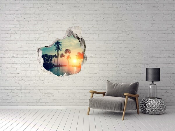 Hole in the wall sticker Sunset palm trees