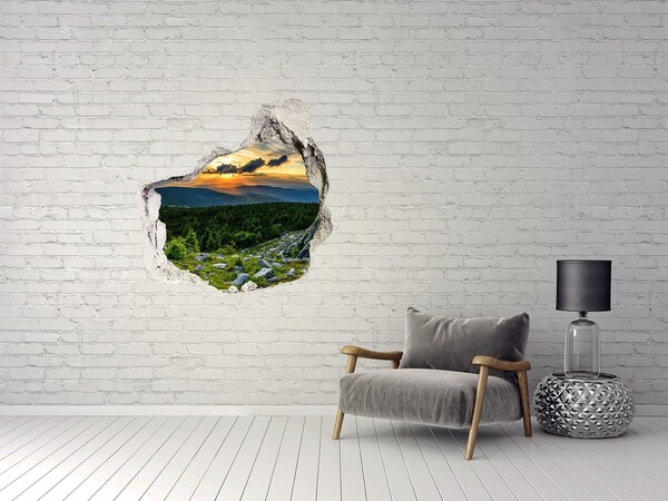 3D wall hole wallpaper Mountain panorama