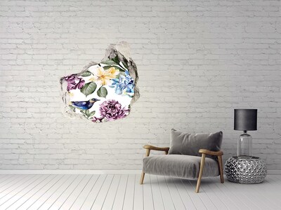 3D wall hole wallpaper Flowers and birds