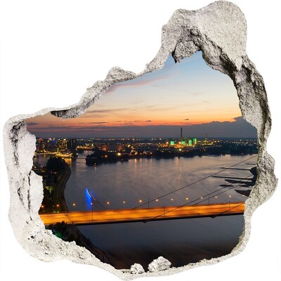 Hole in the wall sticker View of the city at sunset