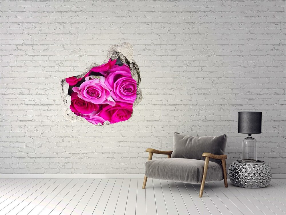 Hole in the wall decal A bouquet of pink roses