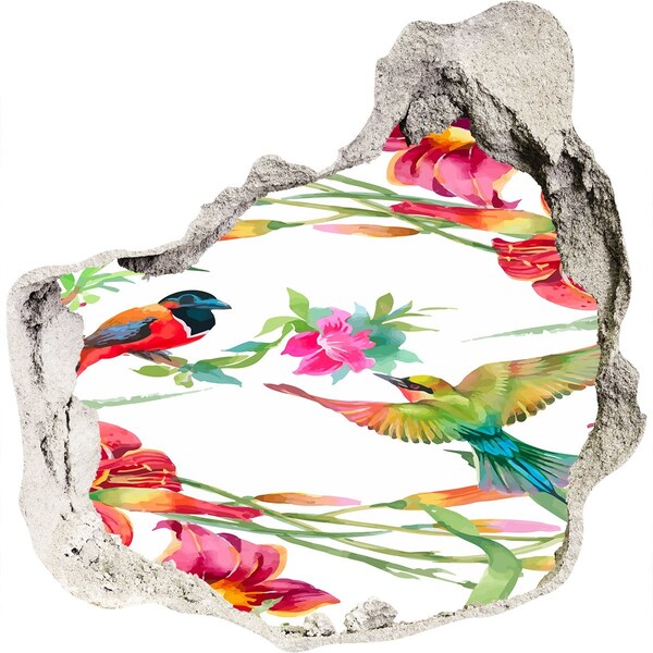 Hole in the wall decal A tropical paradise with birds and flowers