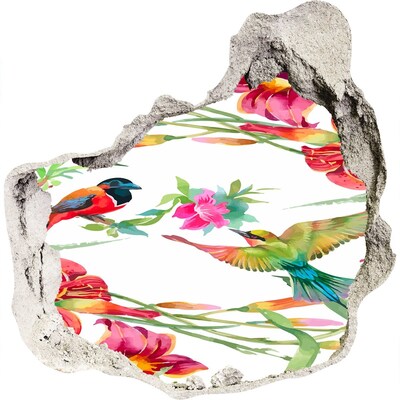 Hole in the wall decal A tropical paradise with birds and flowers