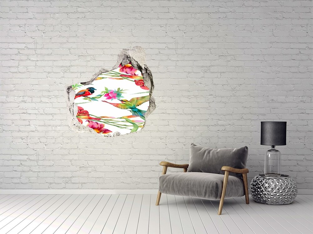 Hole in the wall decal Exotic birds