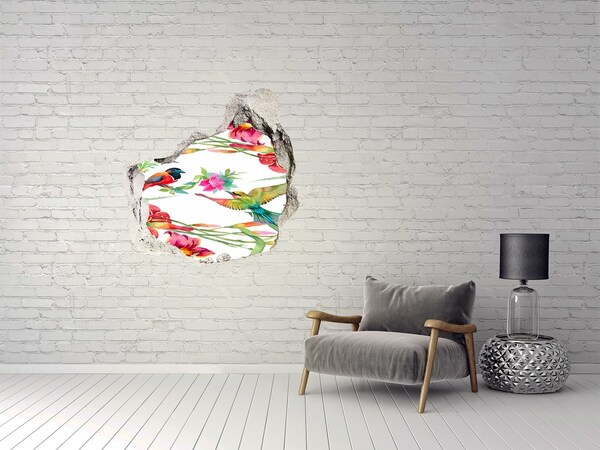 Hole in the wall decal A tropical paradise with birds and flowers