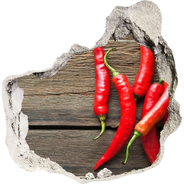 Hole in the wall sticker Chili peppers on a wooden surface