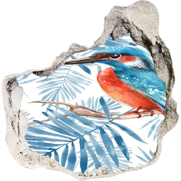 Hole in the wall decal Tropical bird among the leaves