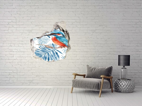 Hole in the wall decal Tropical bird among the leaves