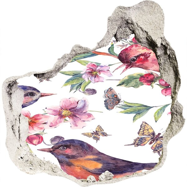 Hole in the wall sticker A floral paradise with birds and butterflies