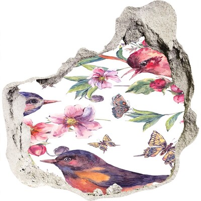 Hole in the wall sticker Birds butterflies cherries