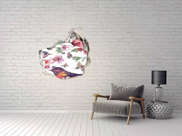 Hole in the wall sticker A floral paradise with birds and butterflies