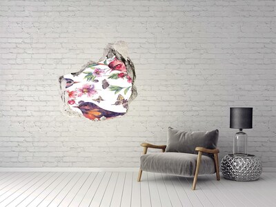 Hole in the wall sticker Birds butterflies cherries