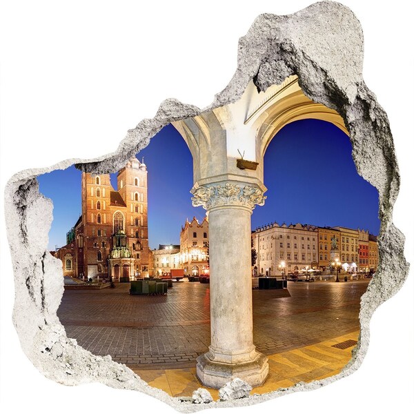 Hole in the wall sticker Krakow's Main Market Square at Night