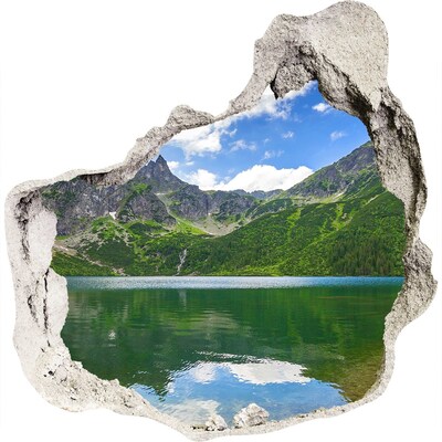 3D wall hole wallpaper Mountain landscape by the lake